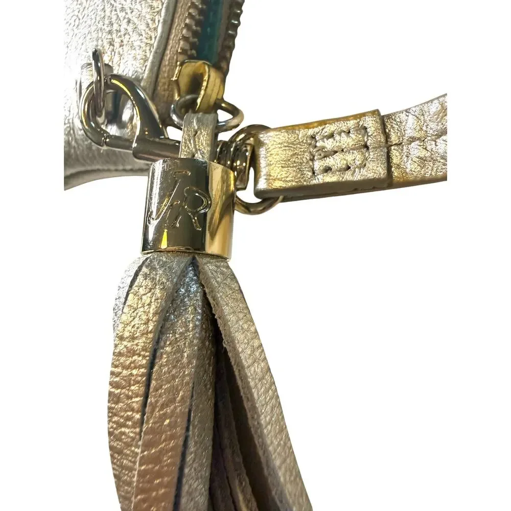 Jack Rogers Silver Metallic Leather Mini Fold-Over Tassel Crossbody Bag